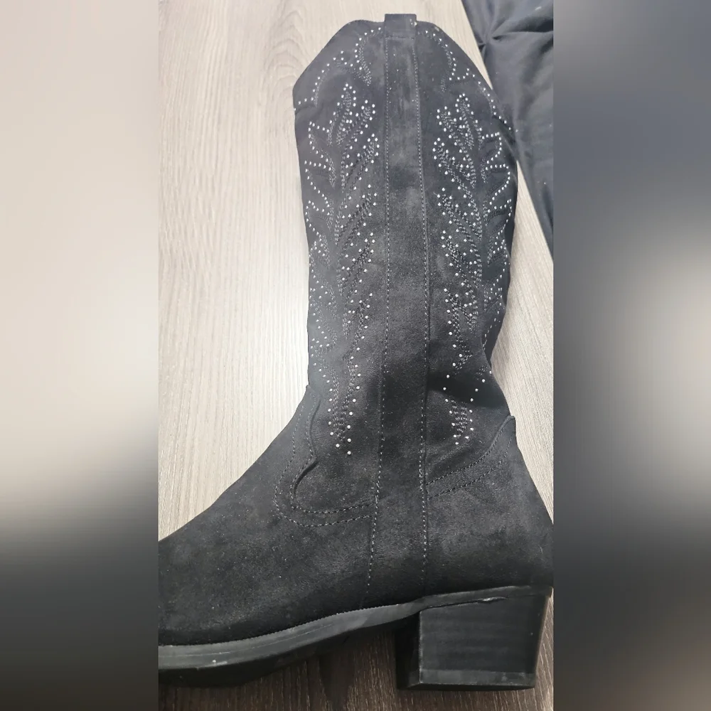 Womens DV by Dolce Vita Kitschy Western Suede Knee High Boots Black/silver 9